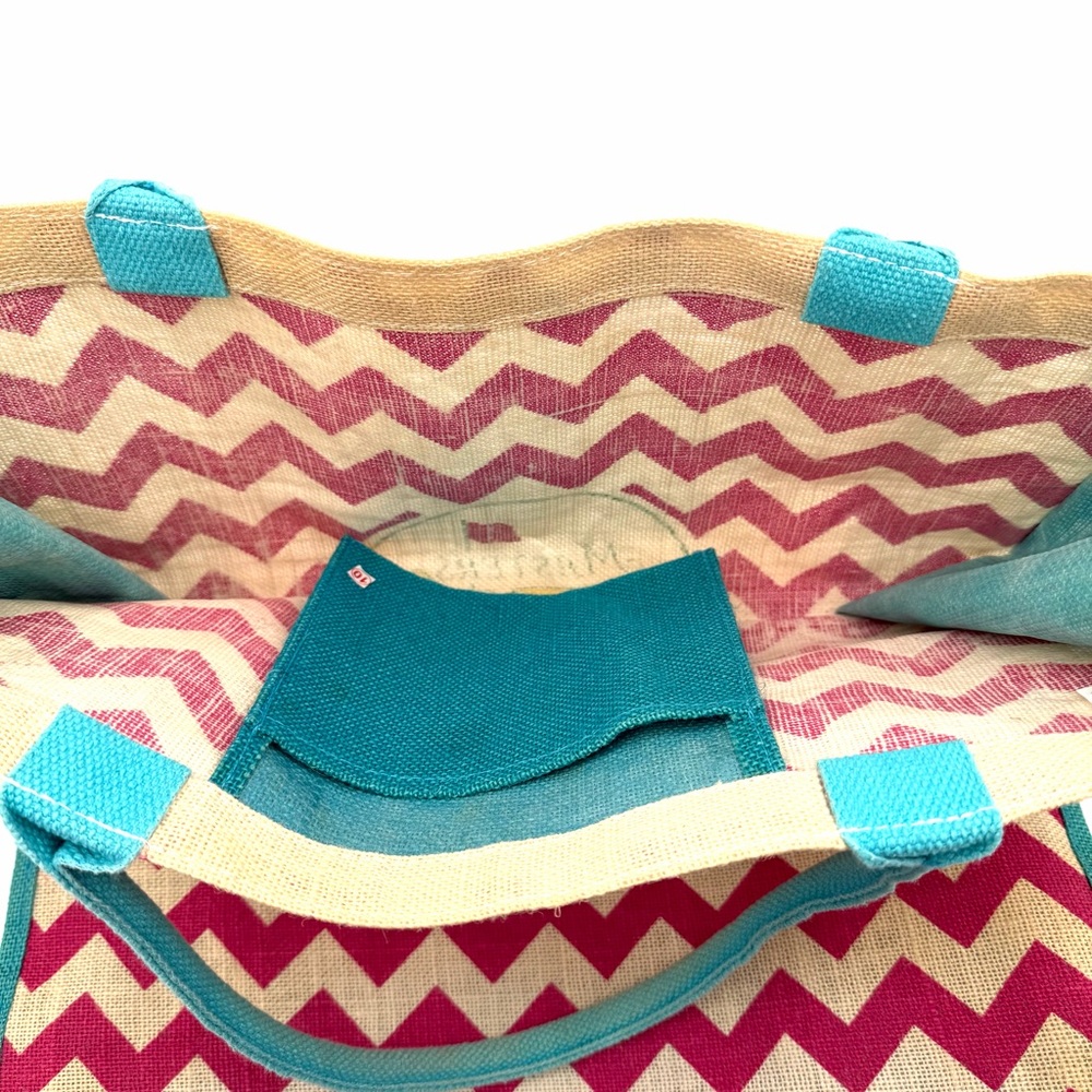 Masters Women's Tote Tournament Bag Burlap Handbag Chevron Pink Blue Carryon - Picture 2 of 2
